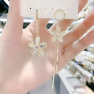貓眼石花瓣不對稱耳環-FANYIACC