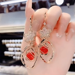 花朵菱形貓眼石耳環-FANYIACC