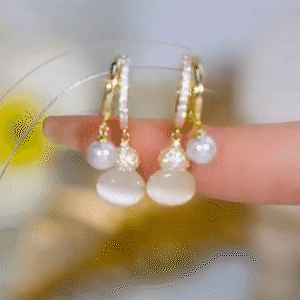 貓眼石葫蘆珍珠耳環-FANYIACC