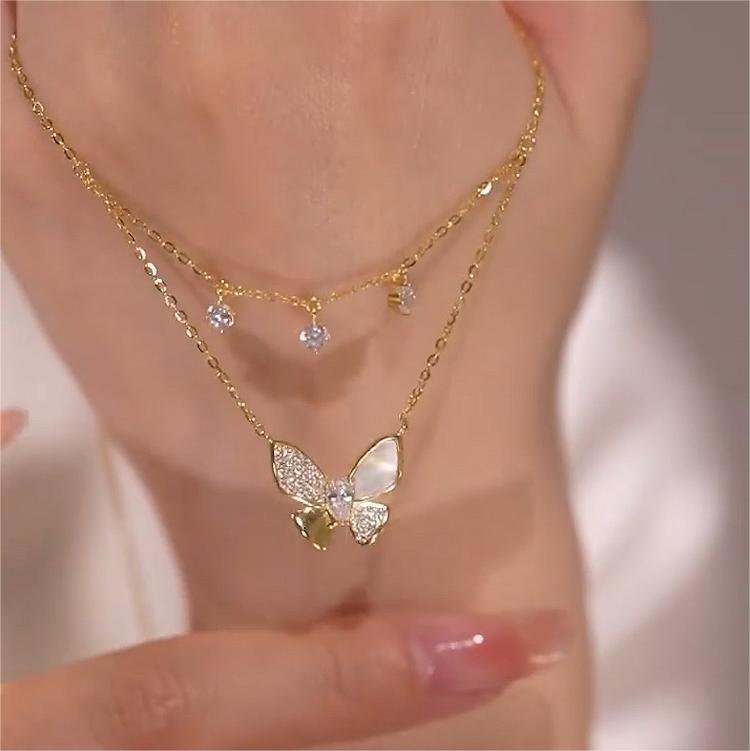 甜美蝴蝶滿鑽貝母項錬-FANYIACC