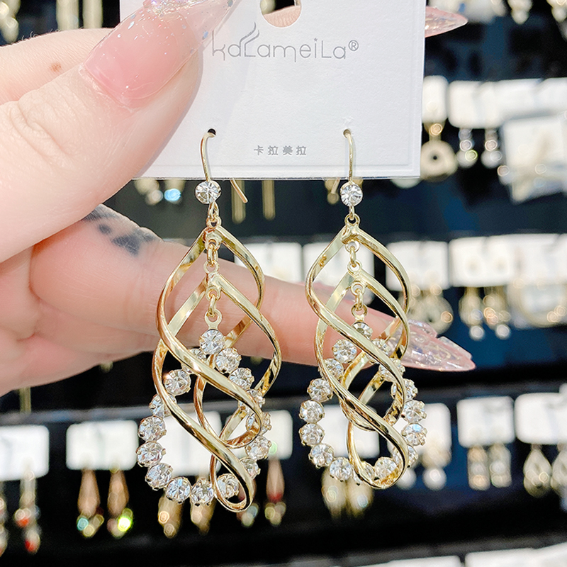 幾何菱形螺旋鋯石耳環-FANYIACC