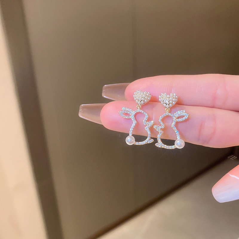 滿鑽珍珠可愛萌兔耳環-FANYIACC
