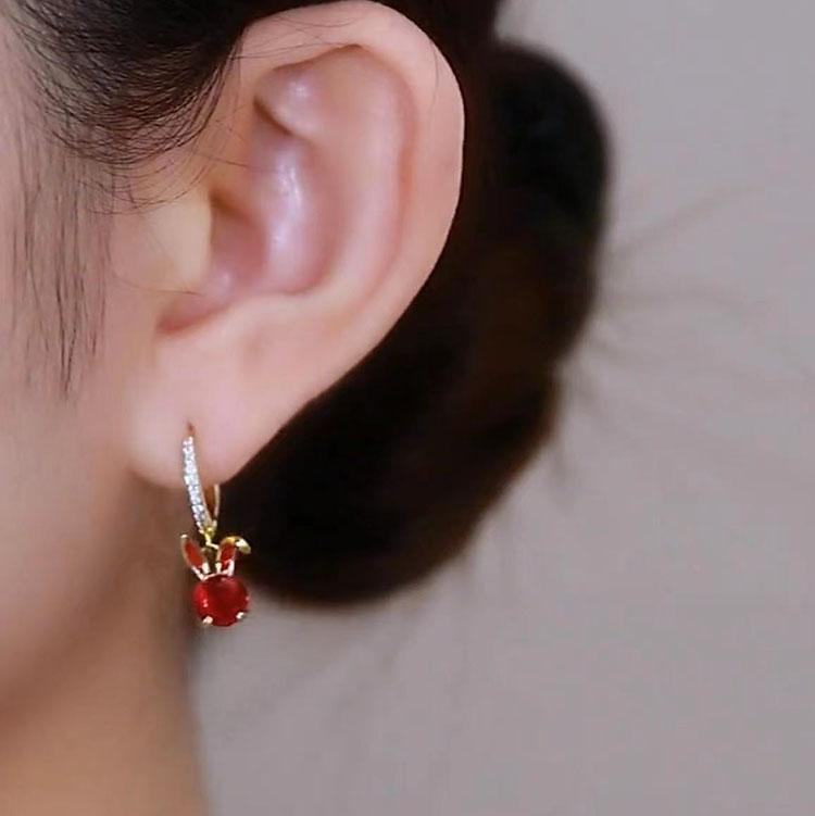紅色鋯石兔子耳環-FANYIACC