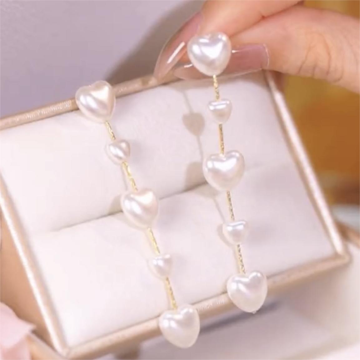 愛心珍珠流蘇耳環-FANYIACC