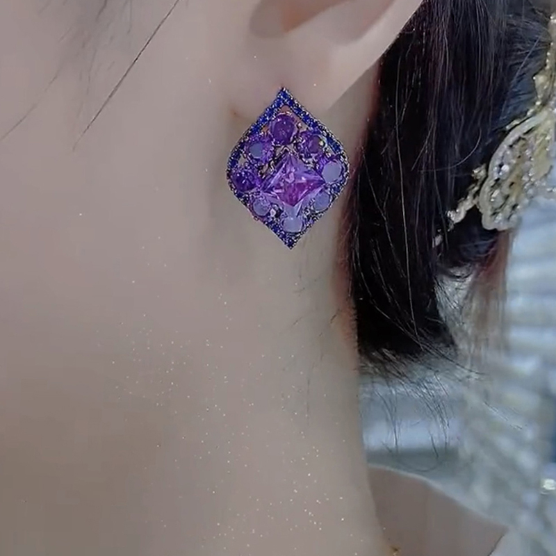 閃亮紫色水晶耳環-FANYIACC