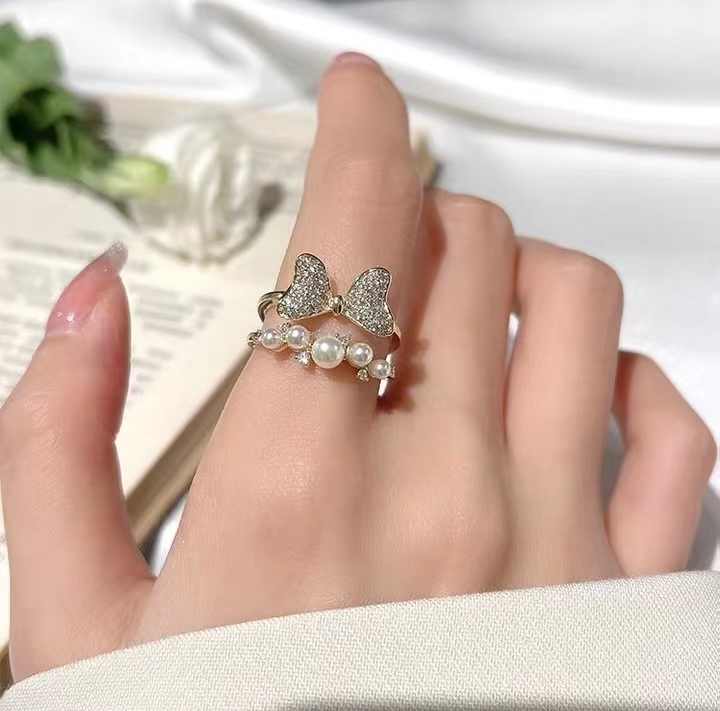 在逃公主 蝴蝶結珍珠戒指-FANYIACC