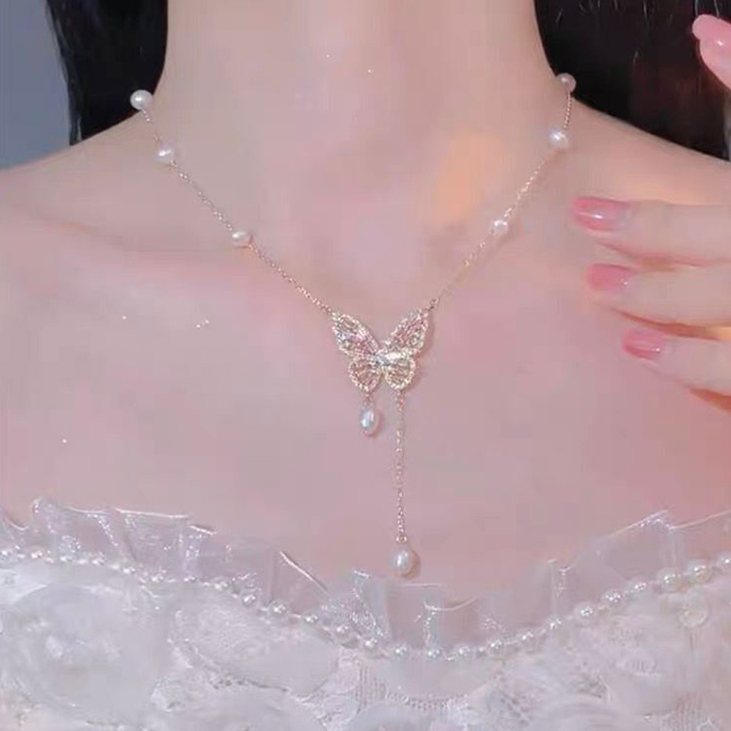 超閃鋯石蝴蝶珍珠項鍊 -FANYIACC