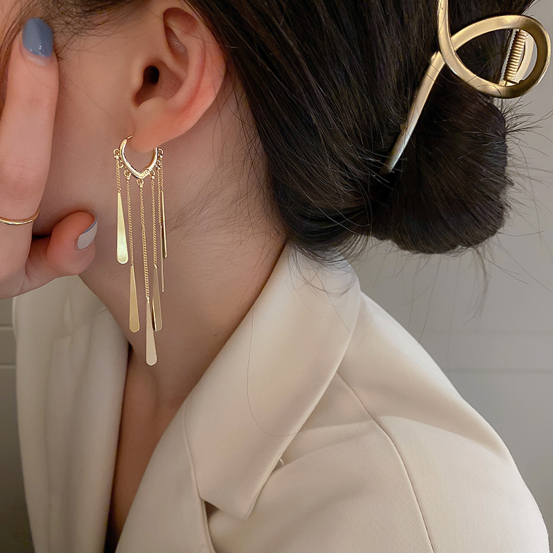 長款金色流蘇亮片耳環-FANYIACC