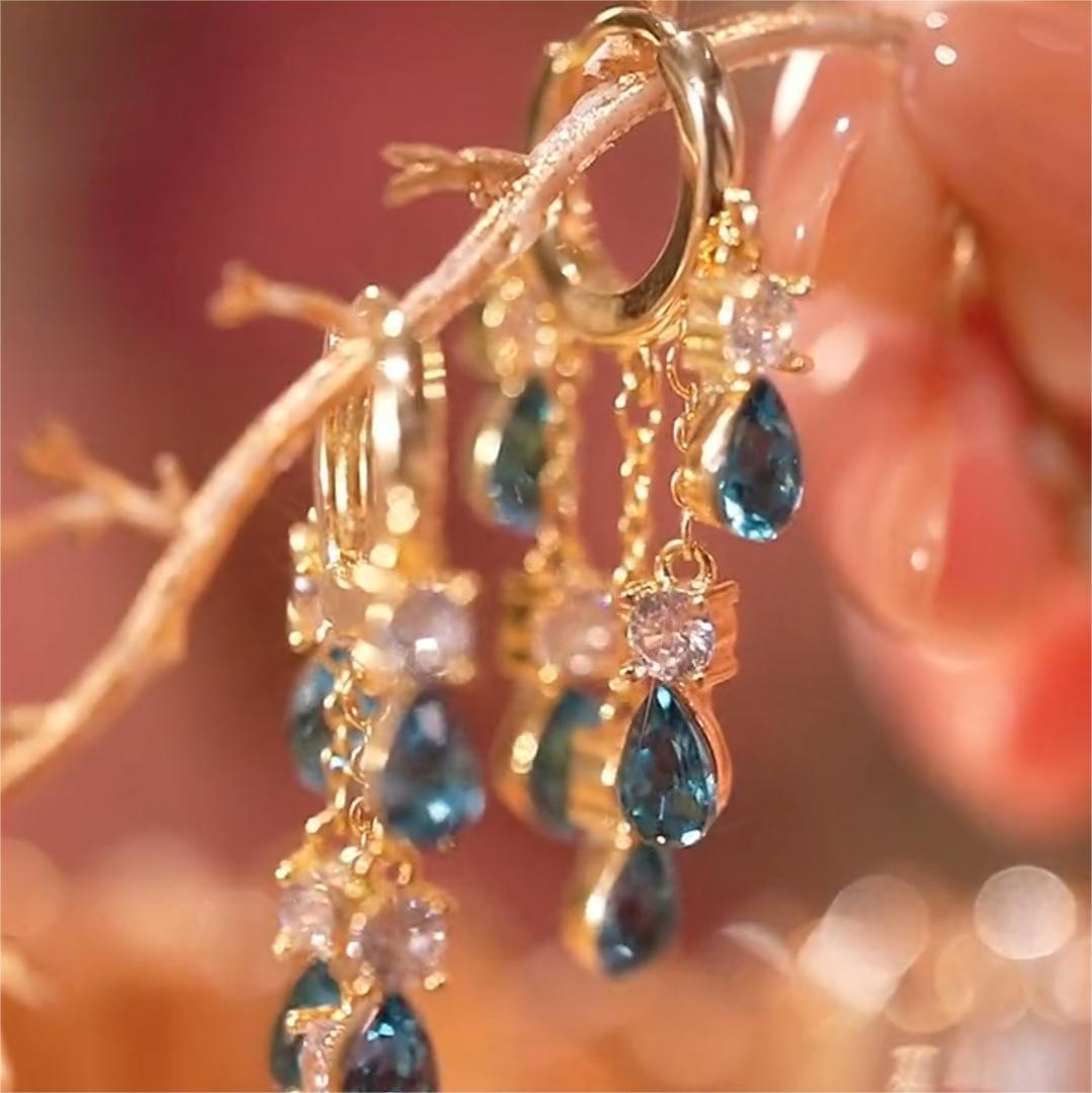 [海的女兒] 藍色眼淚流蘇耳環-FANYIACC