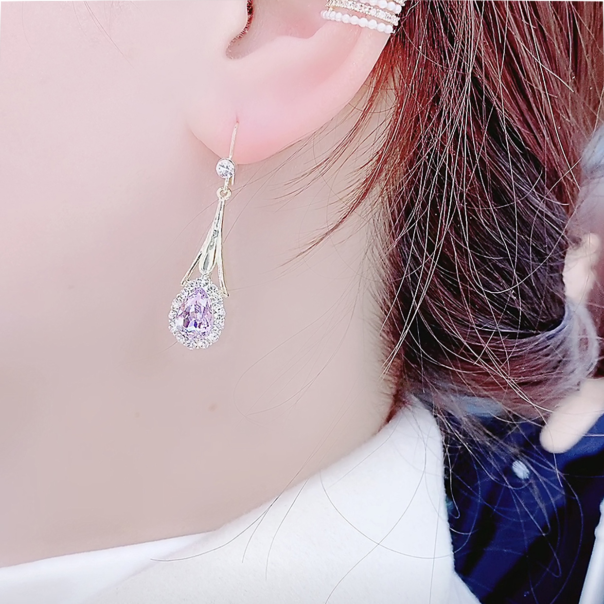 滿鑽鋯石鑲鑽水晶耳環-FANYIACC