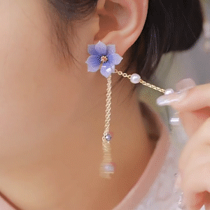 紫羅蘭 珍珠流蘇花朵耳環
