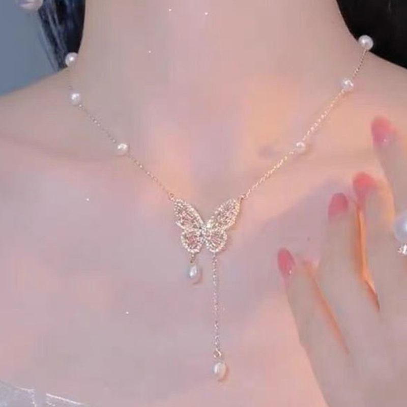 超閃鋯石蝴蝶珍珠項鍊 -FANYIACC