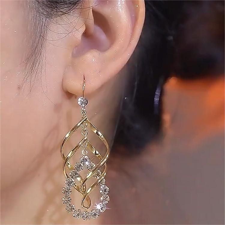 幾何菱形螺旋鋯石耳環-FANYIACC