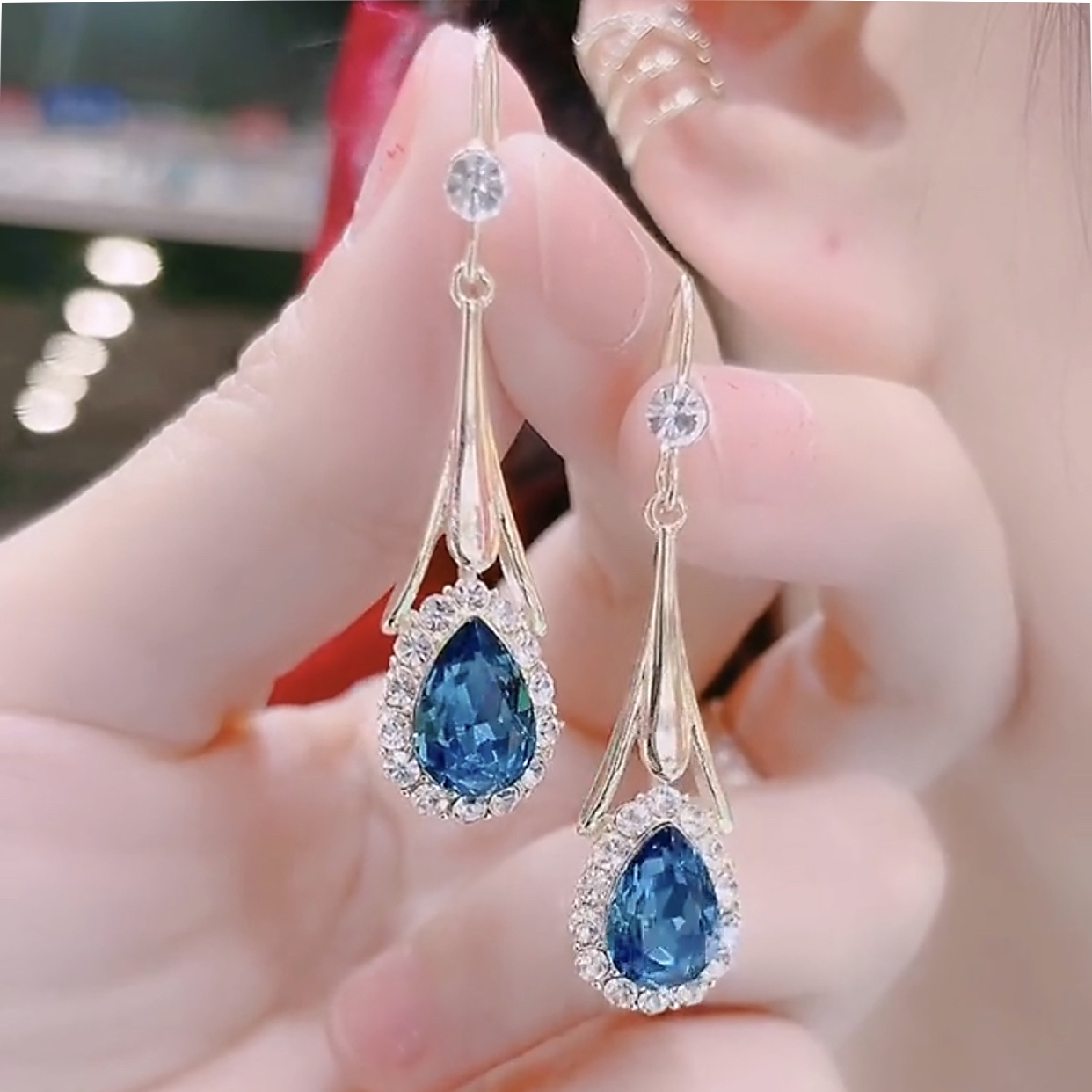 滿鑽鋯石鑲鑽水晶耳環-FANYIACC