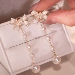 珍珠蝴蝶結流蘇耳環  -FANYIACC