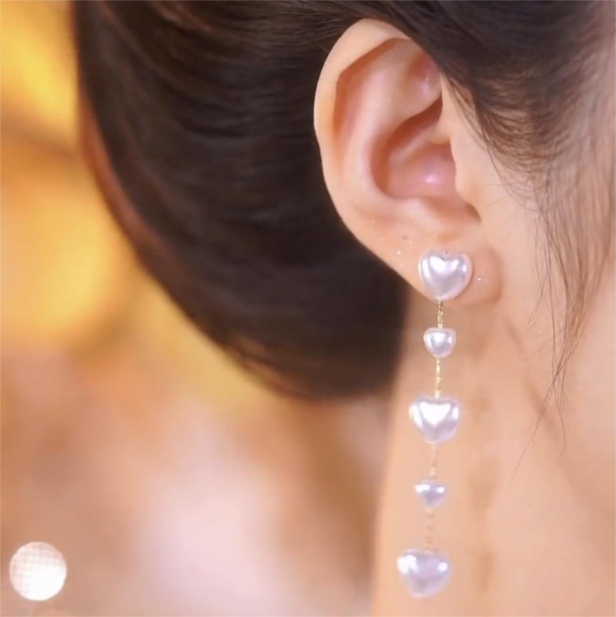 愛心珍珠流蘇耳環-FANYIACC