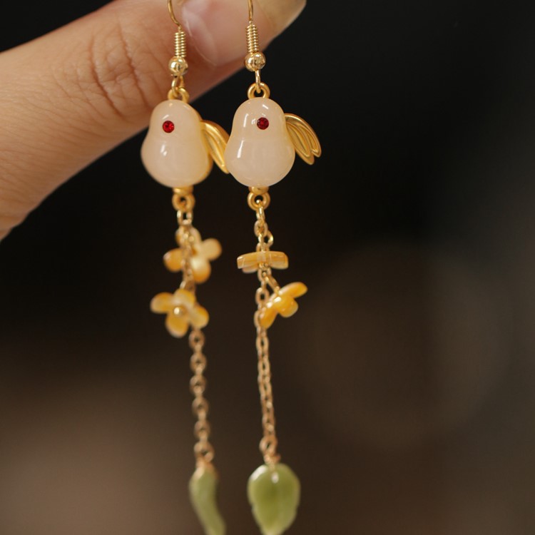 和田玉 兔子耳環 復古吊墜-FANYIACC