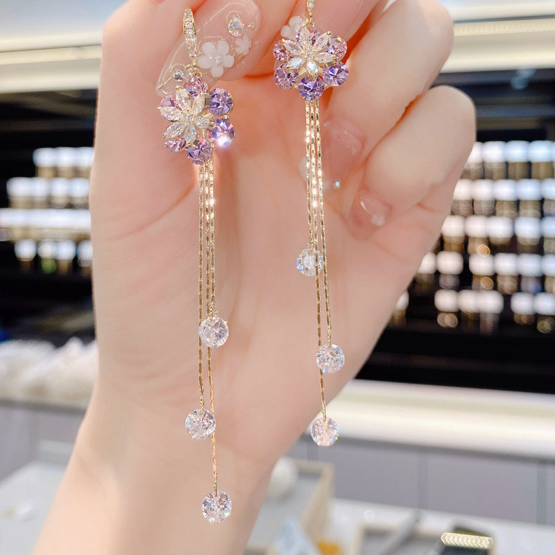 紫色甜心花朵流蘇耳環 -FANYIACC