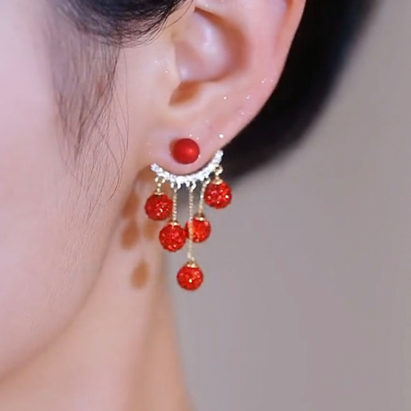 新款紅色珍珠耳環 【一款兩戴】-FANYIACC