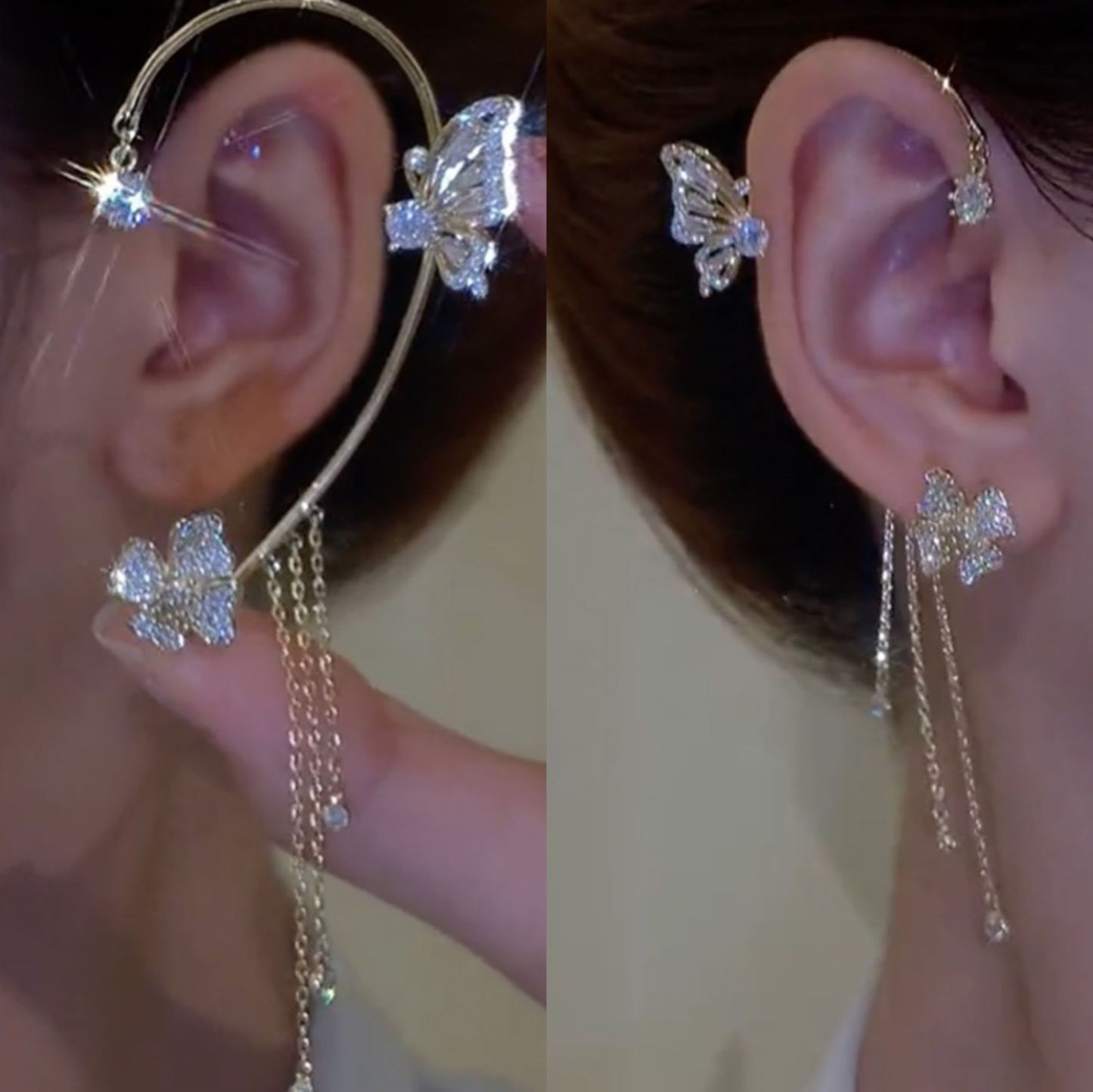 鋯石蝴蝶流蘇耳掛無耳洞-FANYIACC