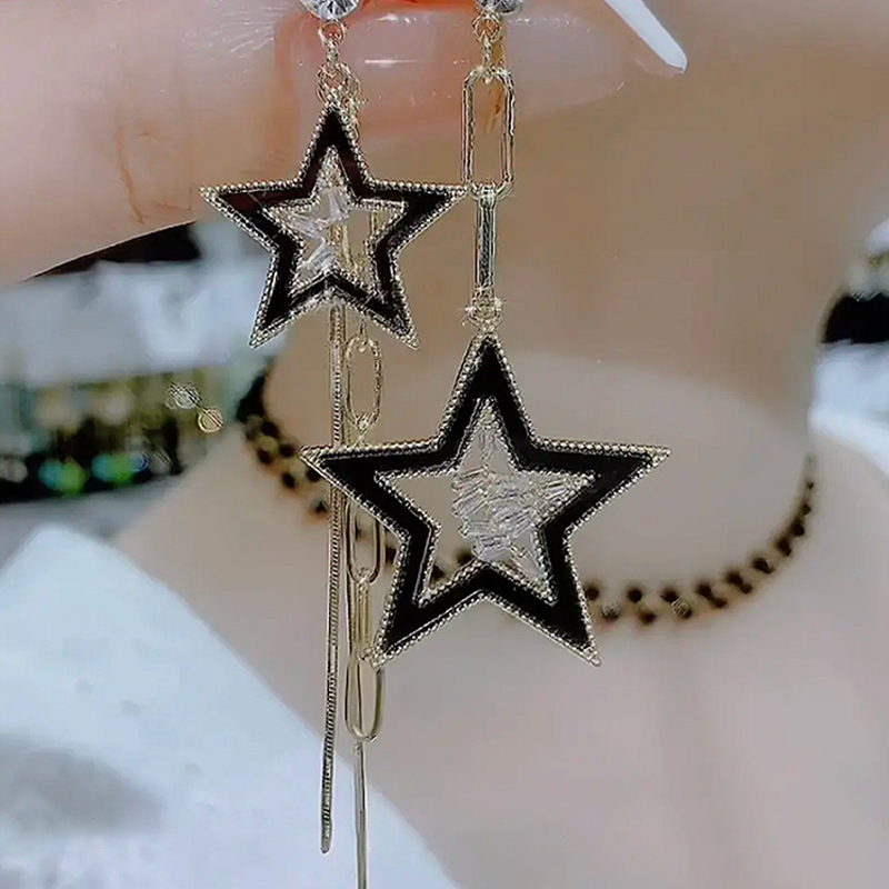 黑色星星長款•流蘇耳環-FANYIACC