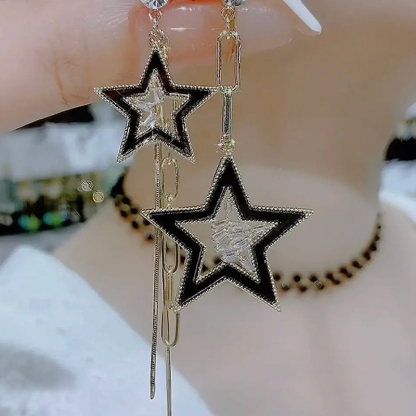 黑色星星長款•流蘇耳環-FANYIACC