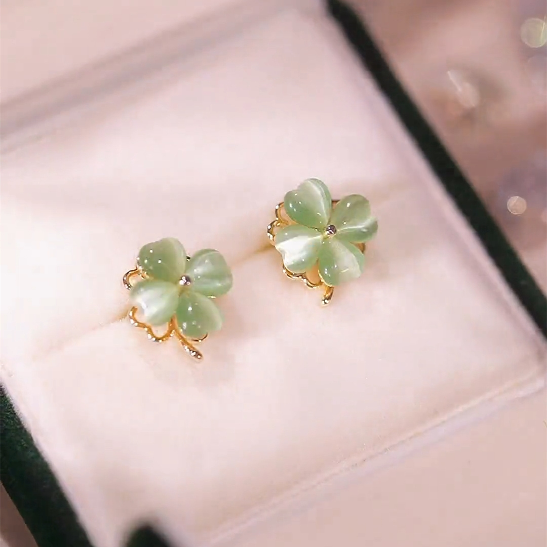 綠色仙蹤可旋轉綠色貓眼耳環-FANYIACC
