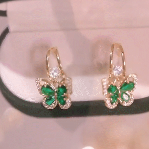 綠色水晶蝴蝶耳環-FANYIACC