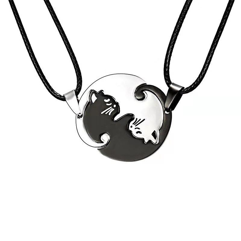 情侶款 | 可愛貓咪黑白純銀項錬