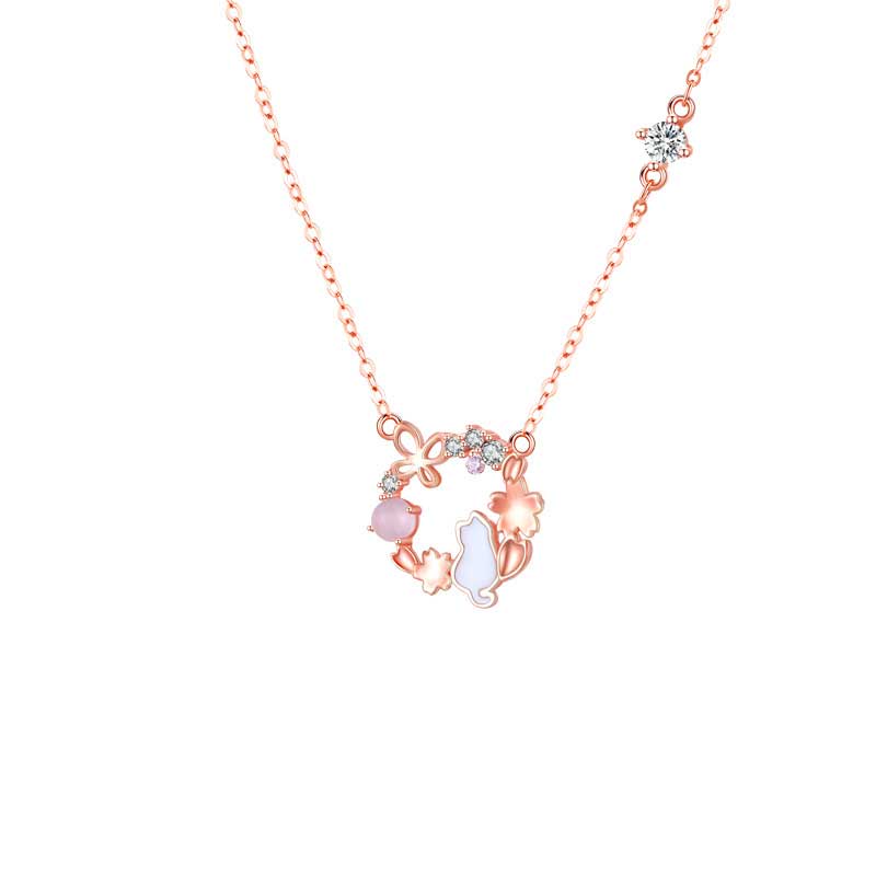 桃花貓咪純銀項錬-FANYIACC