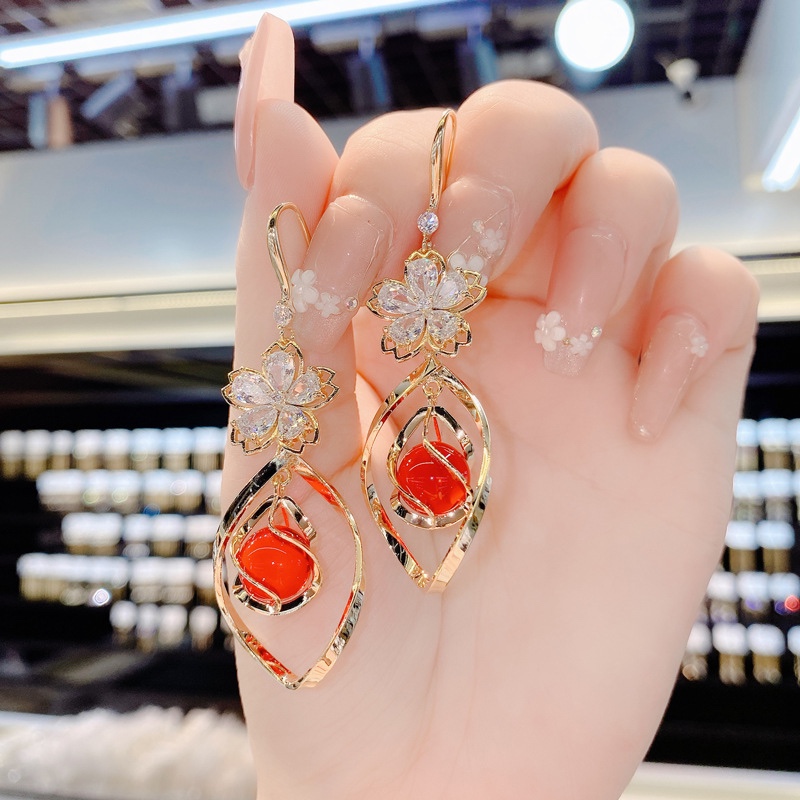 花朵菱形貓眼石耳環-FANYIACC