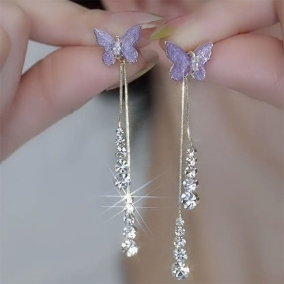 紫色水晶閃鑽蝴蝶耳環-FANYIACC
