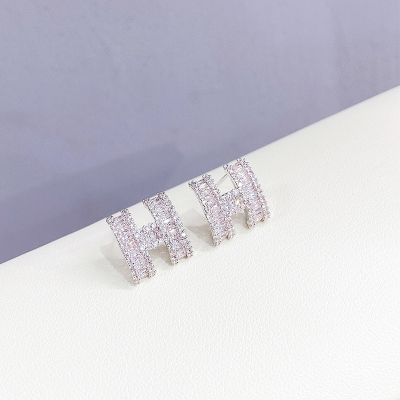 個性H字母鋯石耳環&項錬