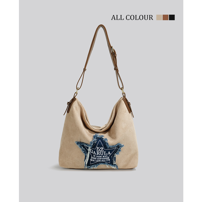 高級絨布質感 單肩大容量包包  咖色正面