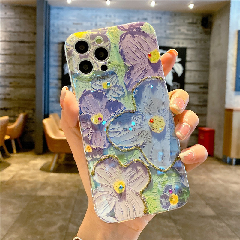 油畫藍色花朵手機保護殼-FANYIACC