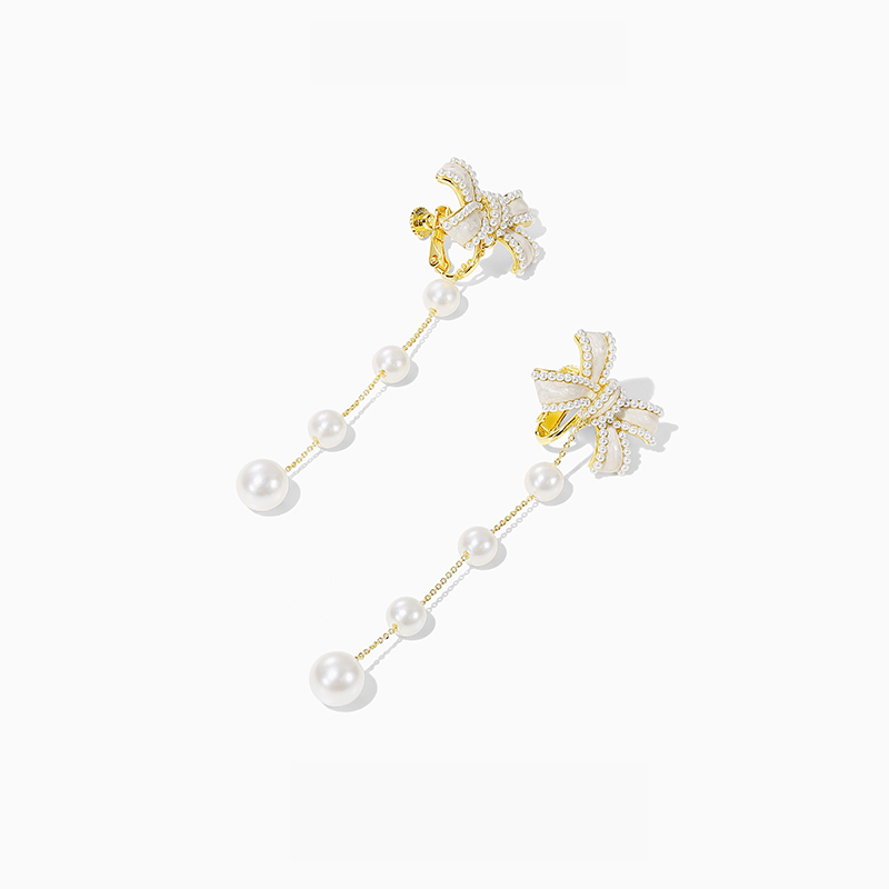 蝴蝶結珍珠耳環