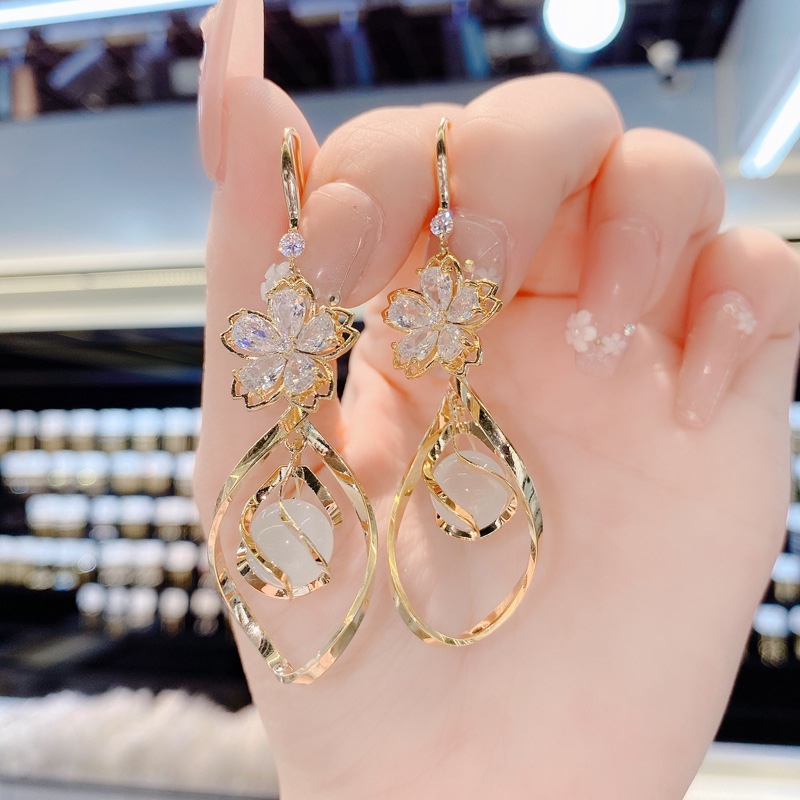 花朵菱形貓眼石耳環-FANYIACC