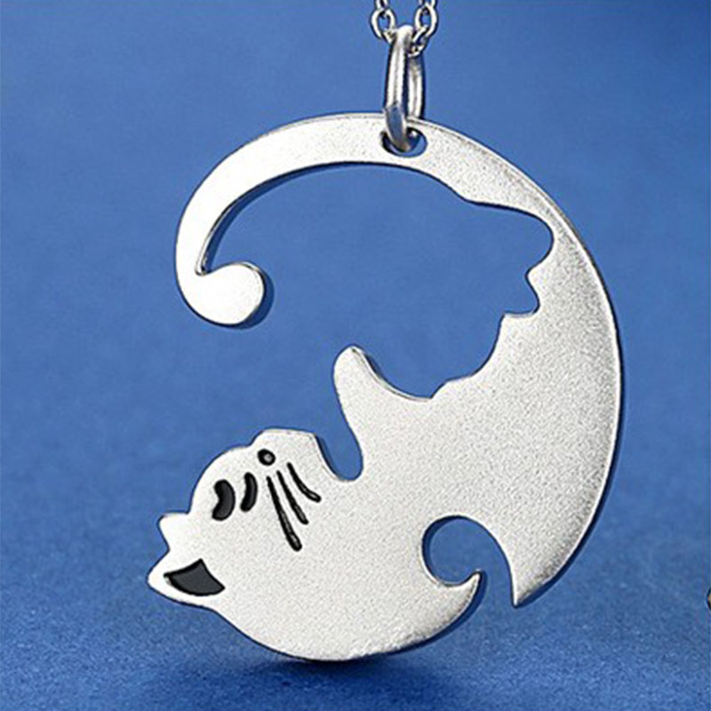 情侶款 | 可愛貓咪黑白純銀項錬