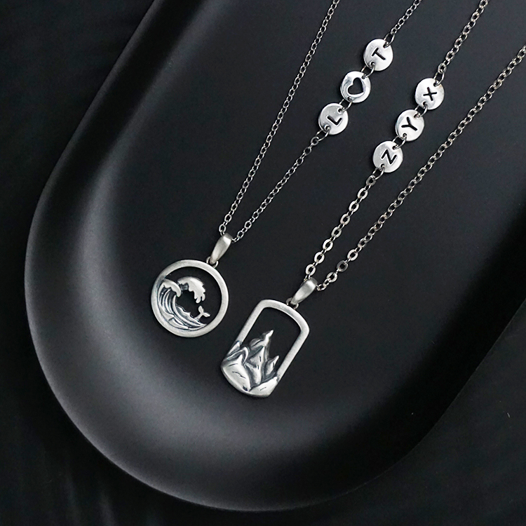 山盟海誓A  情侶項錬 刻字Ta的姓名 純銀字母手錬