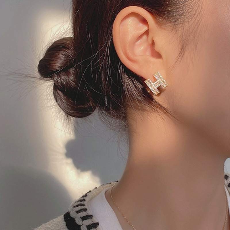 個性H字母鋯石耳環&項錬