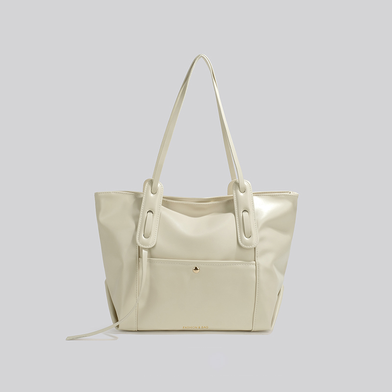 純色牛皮 大容量時尚托特包  米白色