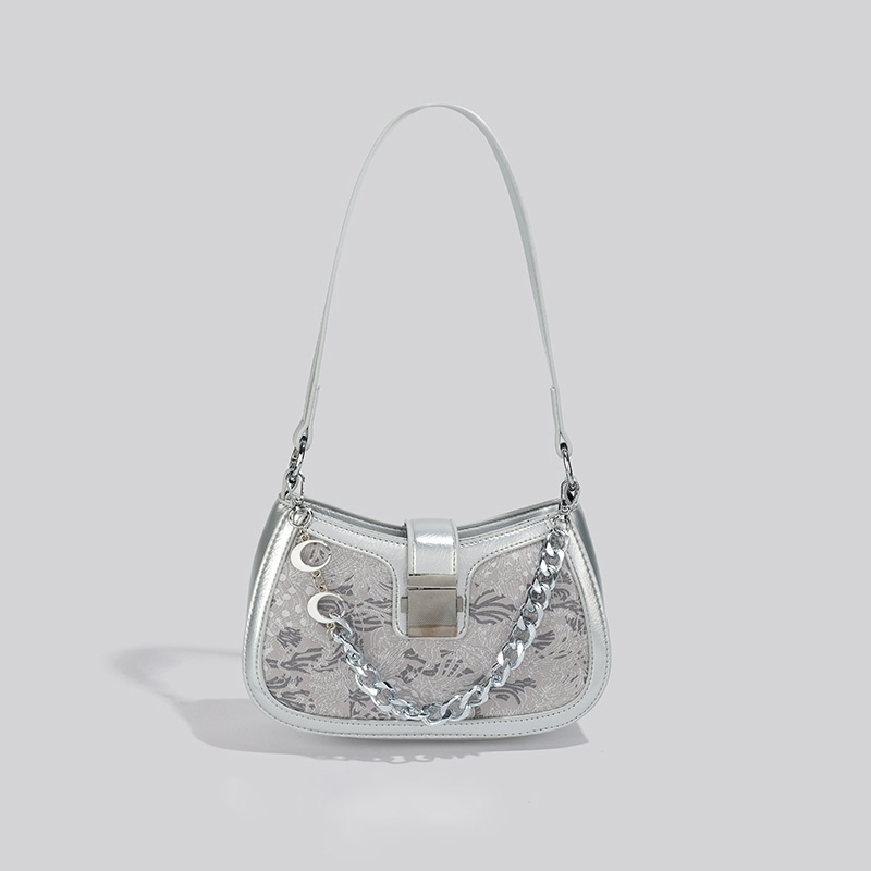 高級感氣質戴妃包手提斜背包 銀色