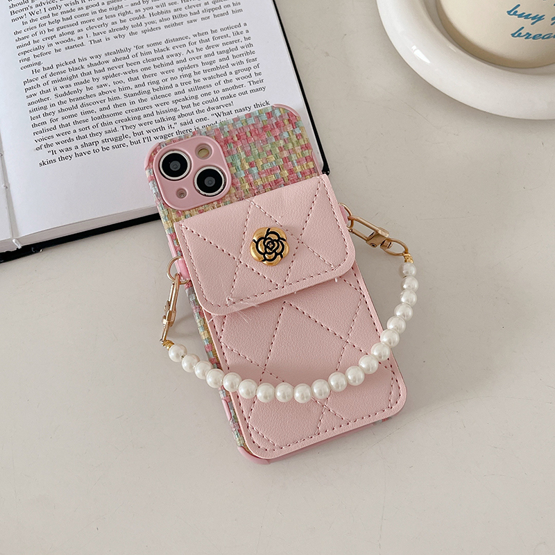 小香風編織紋菱紋卡包山茶花手提錬iphone保護殼