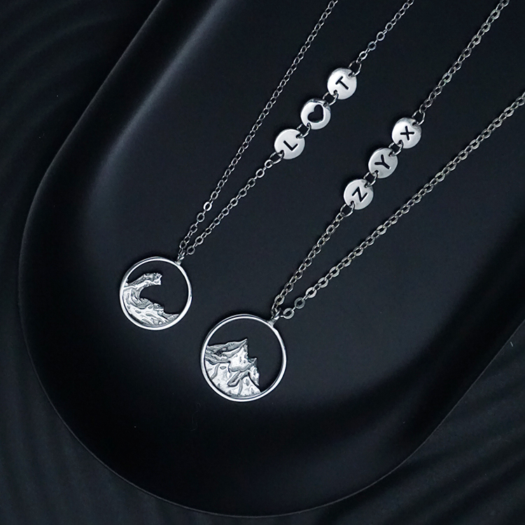 山盟海誓B  情侶項錬 刻字Ta的姓名 純銀字母手錬