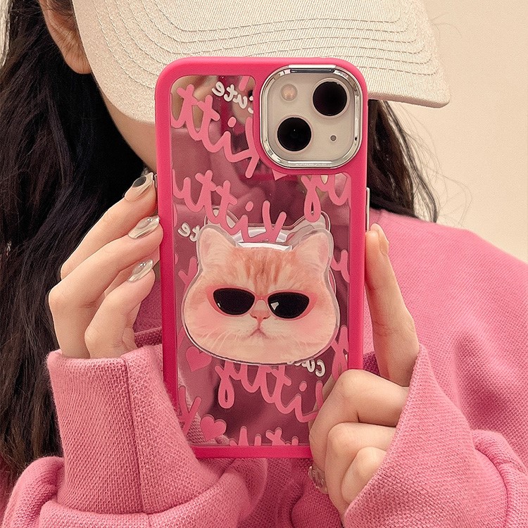 鏡面可愛粉色卡通貓咪手機保護殼-FANYIACC