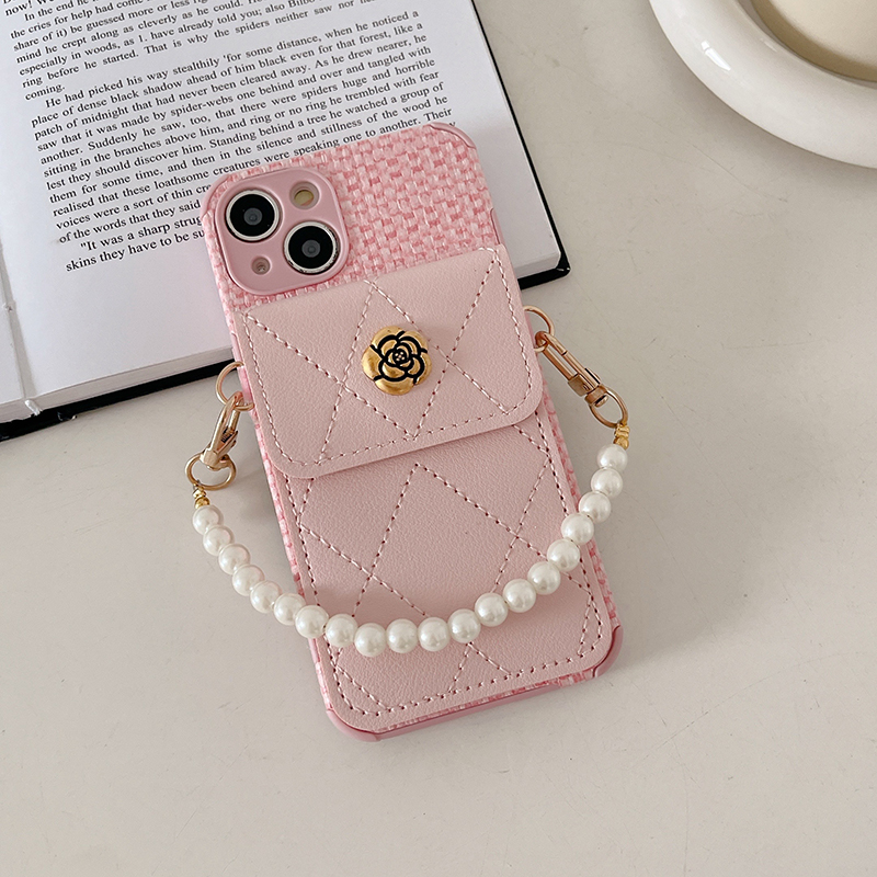 小香風編織紋菱紋卡包山茶花手提錬iphone保護殼