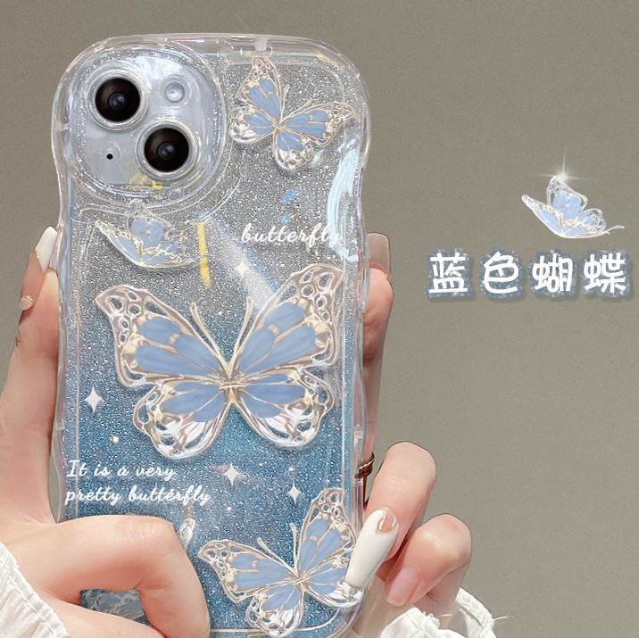 波浪蝴蝶閃粉iphone手機保護殼