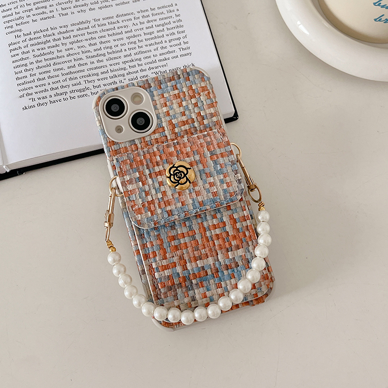 小香風編織紋菱紋卡包山茶花手提錬iphone保護殼