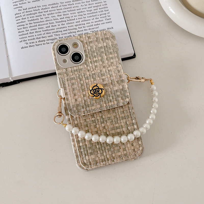小香風編織紋菱紋卡包山茶花手提錬iphone保護殼
