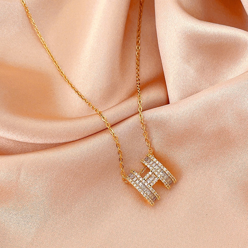 個性H字母鋯石耳環&項錬